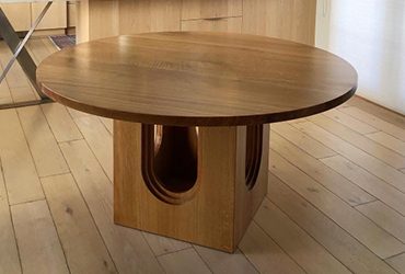 5′ Diameter Rift Oak Dining Table with Custom Base