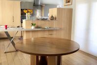 5′ Diameter Rift Oak Dining Table with Custom Base